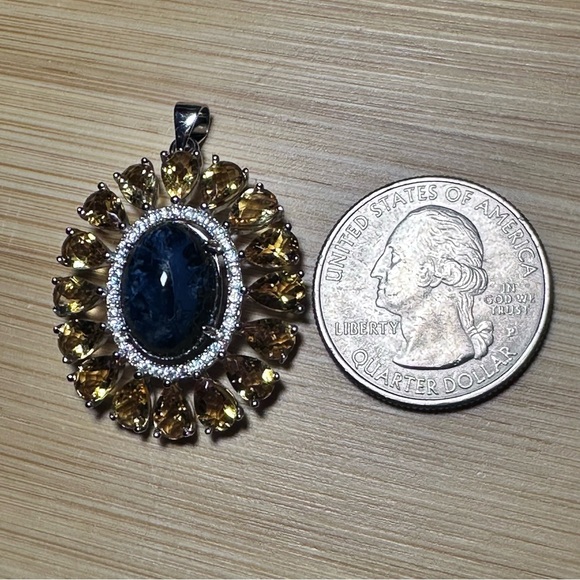 Stunning Pietersite & Citrine 925 Silver Pendant Crystal Gem Sterling - Picture 5 of 5